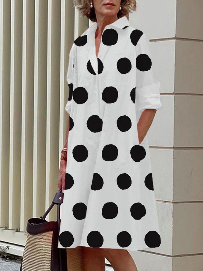 Langermet Skjorte Krage Polka Dots Regular Fit Dress