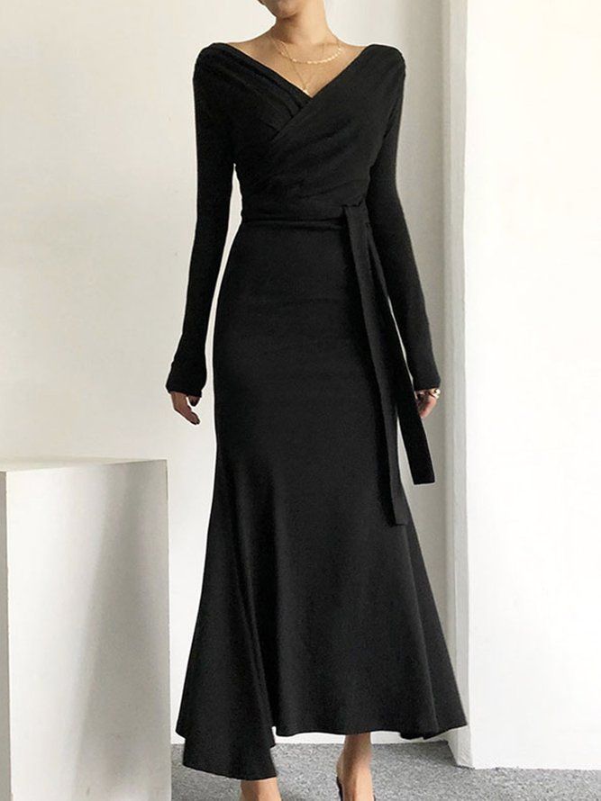 Sort Daily Langermet Elegant Cross Neck Dress