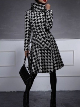 Turtleneck Houndstooth Langermet Work Midi-Kjole