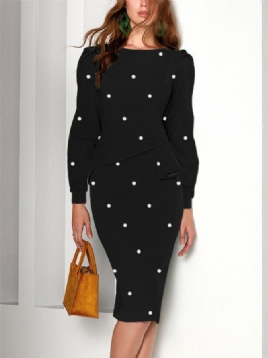 Urban Langermet Polka Dots Crew Neck Knee Dress