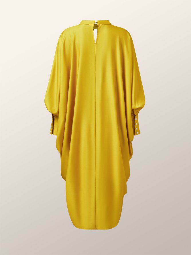 Urban Long Sleeve Figur Stand Collar Midi Dress