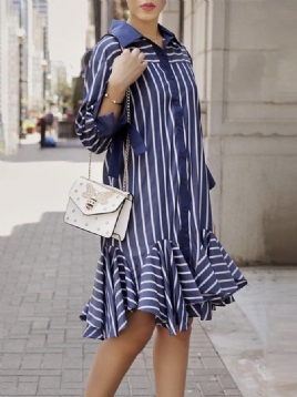 Urban Striped Shirt Krage Løs Knee Dress