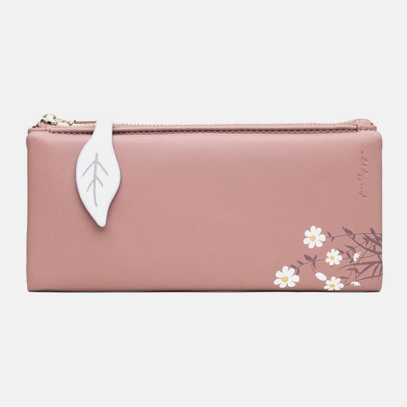 Kvinner 13 Kortspor Bifold Blomst Trykt Lang Lommebok Clutches Bag