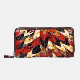 Kvinner Ekte Skinn Patchwork Vintage Lommebok Veske Clutches Bag