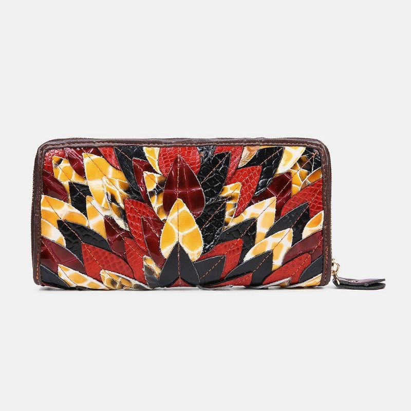 Kvinner Ekte Skinn Patchwork Vintage Lommebok Veske Clutches Bag