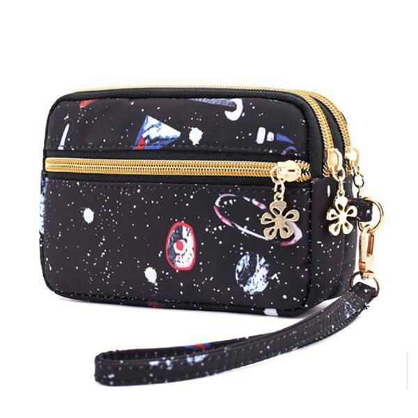 Kvinner Nylon Galaxy Mønster Clutch Bag Mynt Veske Telefon Lommebok