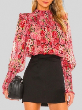 Ferie Lantern Sleeve Stand Collar Floral Bluse