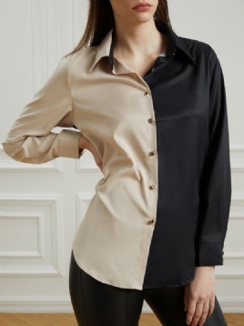 Skjortekrage Color-Block Langermet Vanlig Bluse