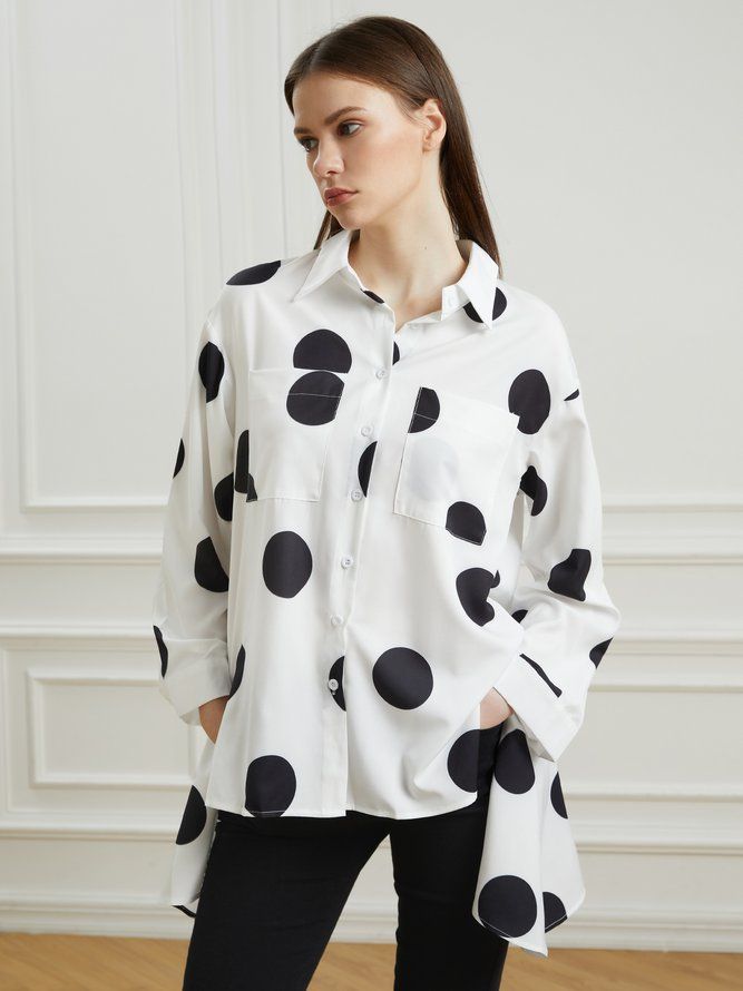 Skjortekrage Polka Dots Shift Elegant Topp