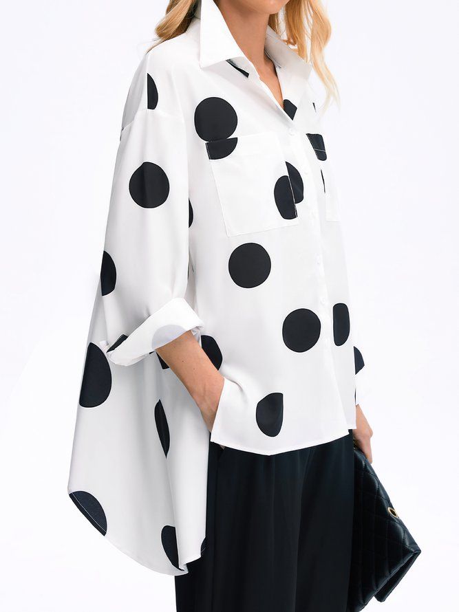 Skjortekrage Polka Dots Shift Elegant Topp