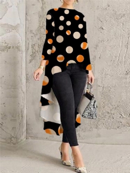 Urban Crew Neck Polka Dots Langermet Uregelmessig Bluse