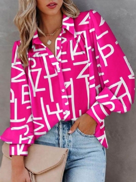 Urban Text Letters Printed Shirt Collar Bluse