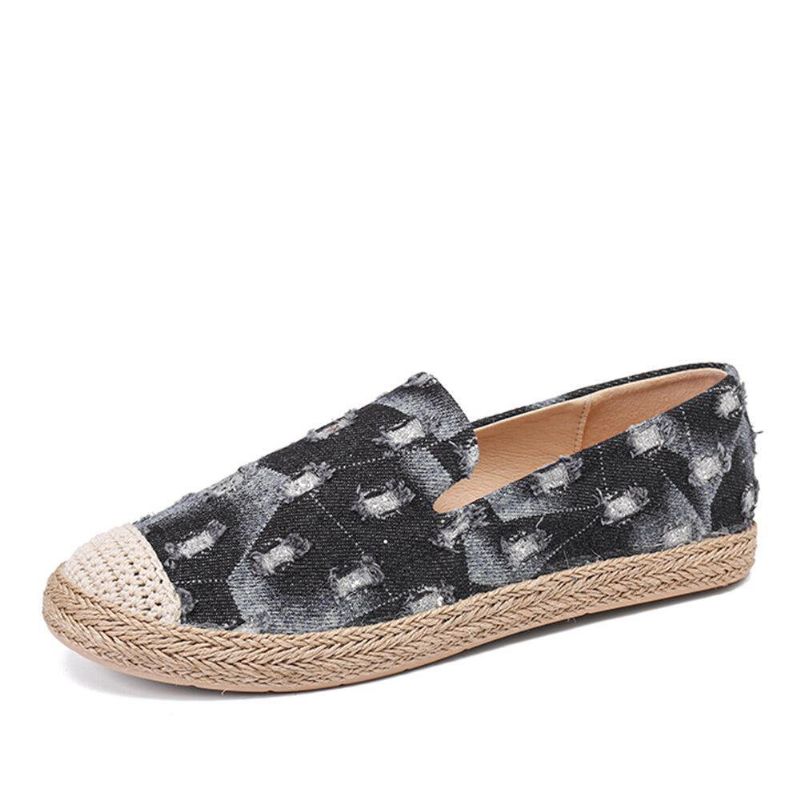 Dame Comfy Denim Ripped Design Espadrilles Flate Sko Loafers