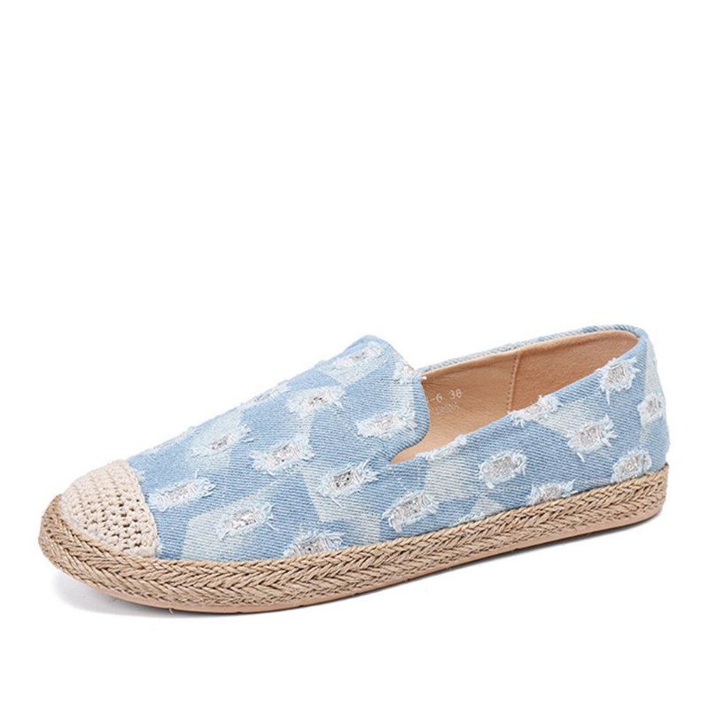 Dame Comfy Denim Ripped Design Espadrilles Flate Sko Loafers