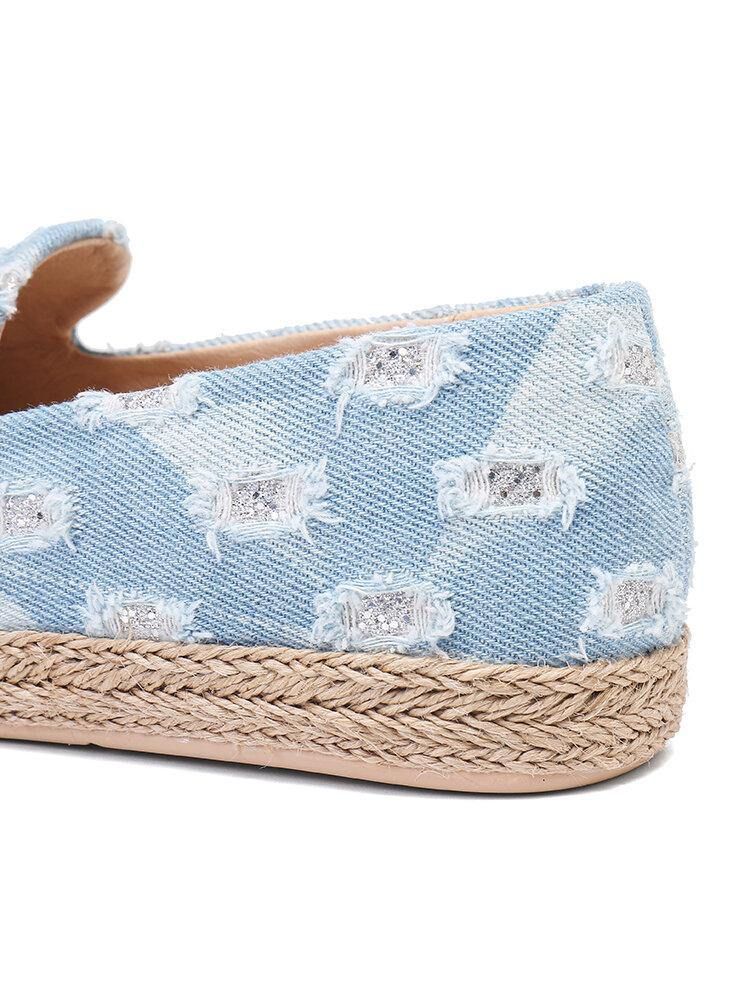 Dame Comfy Denim Ripped Design Espadrilles Flate Sko Loafers