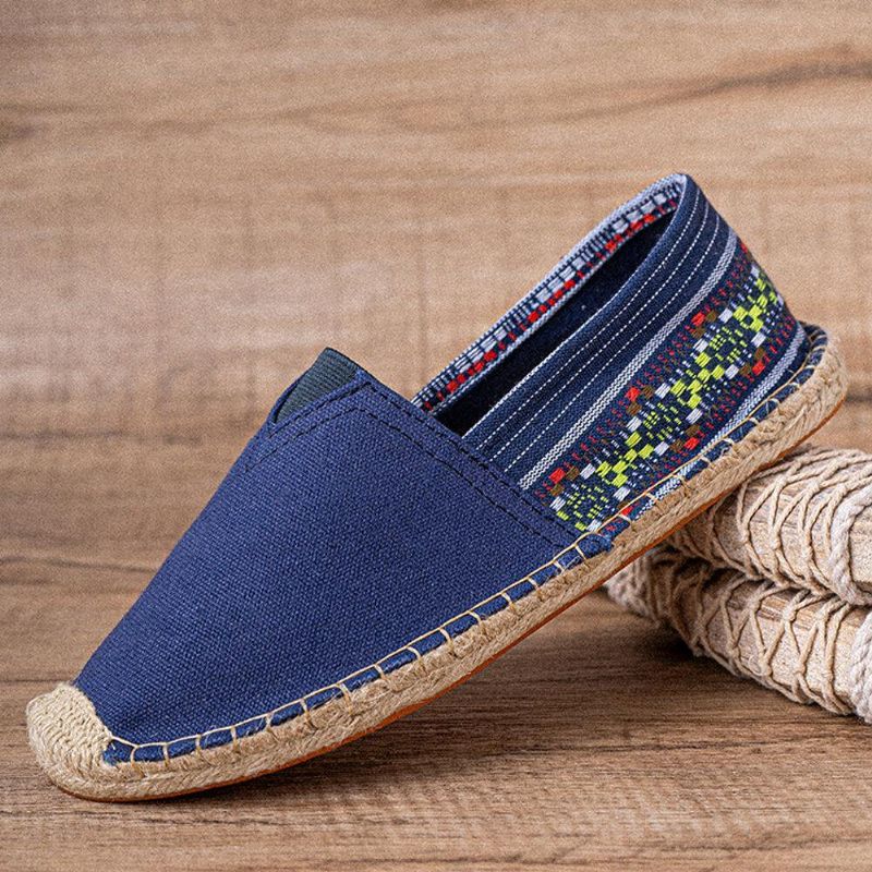 Etnisk Skjøting Fargerik Stripete Lin Komfortabel Pustende Slip On Casual Espadrille Flat Sko