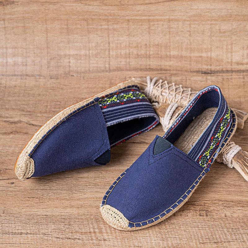 Etnisk Skjøting Fargerik Stripete Lin Komfortabel Pustende Slip On Casual Espadrille Flat Sko