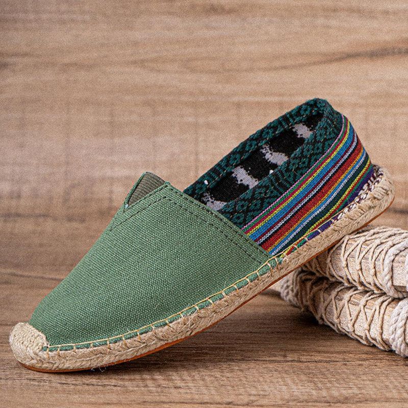 Etnisk Skjøting Fargerik Stripete Lin Komfortabel Pustende Slip On Casual Espadrille Flat Sko