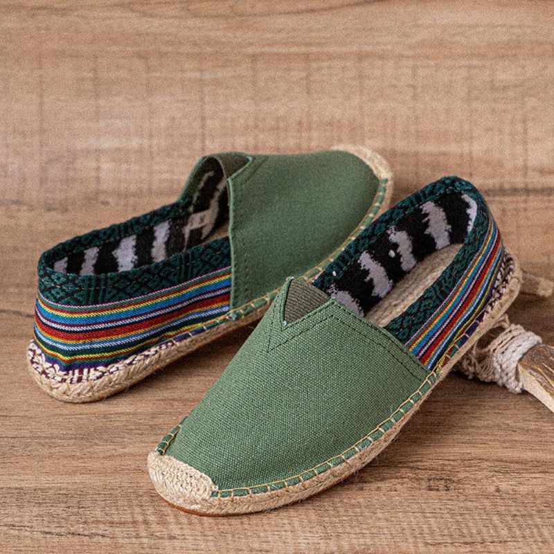 Etnisk Skjøting Fargerik Stripete Lin Komfortabel Pustende Slip On Casual Espadrille Flat Sko