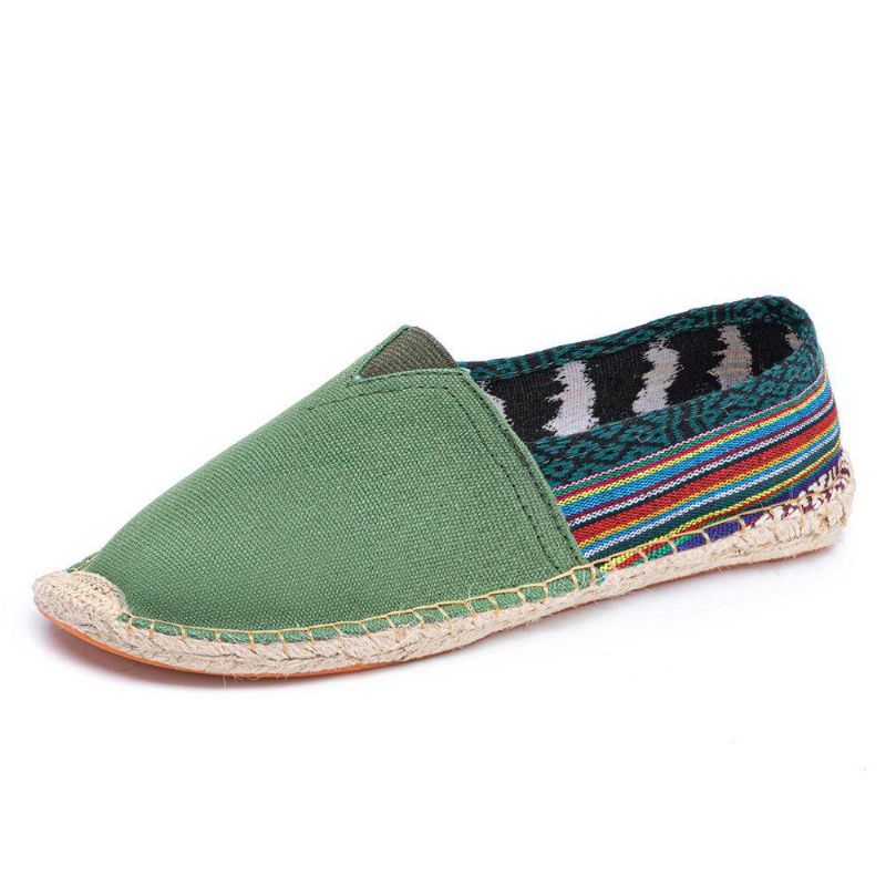 Etnisk Skjøting Fargerik Stripete Lin Komfortabel Pustende Slip On Casual Espadrille Flat Sko