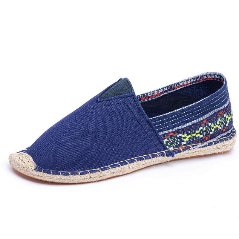 Etnisk Skjøting Fargerik Stripete Lin Komfortabel Pustende Slip On Casual Espadrille Flat Sko