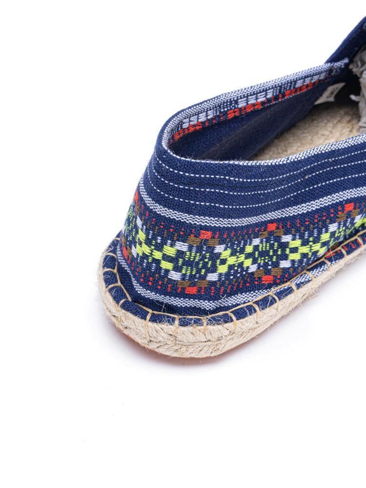 Etnisk Skjøting Fargerik Stripete Lin Komfortabel Pustende Slip On Casual Espadrille Flat Sko