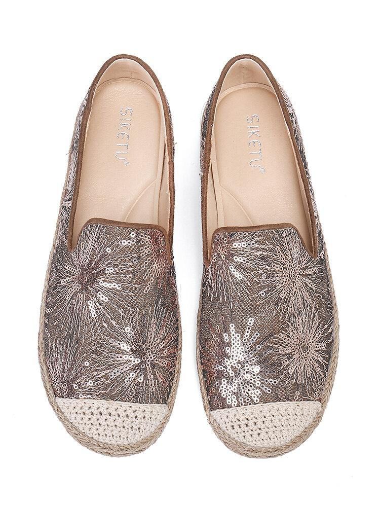 Kvinner Casual Paljetter Blomster Mønster Espadrille Flate Sko Loafers