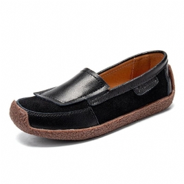 Kvinner Comfy Leather Splicing Myk Slip On Flat Loafers