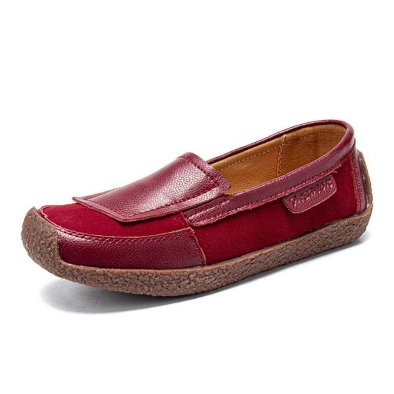 Kvinner Comfy Leather Splicing Myk Slip On Flat Loafers