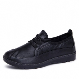 Kvinner Ensfarge Rund Toe Casual Myk Komfortabel Snøring Flat Loafers Sko