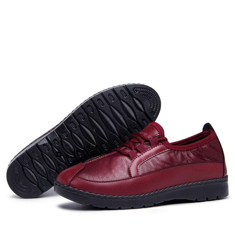 Kvinner Ensfarge Rund Toe Casual Myk Komfortabel Snøring Flat Loafers Sko