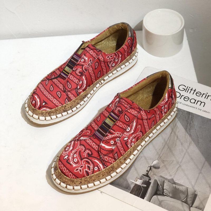 Kvinner Folkways Printing Comfy Slip On Casual Flat Shoes