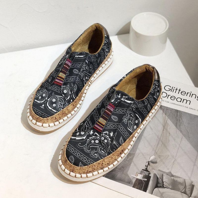 Kvinner Folkways Printing Comfy Slip On Casual Flat Shoes