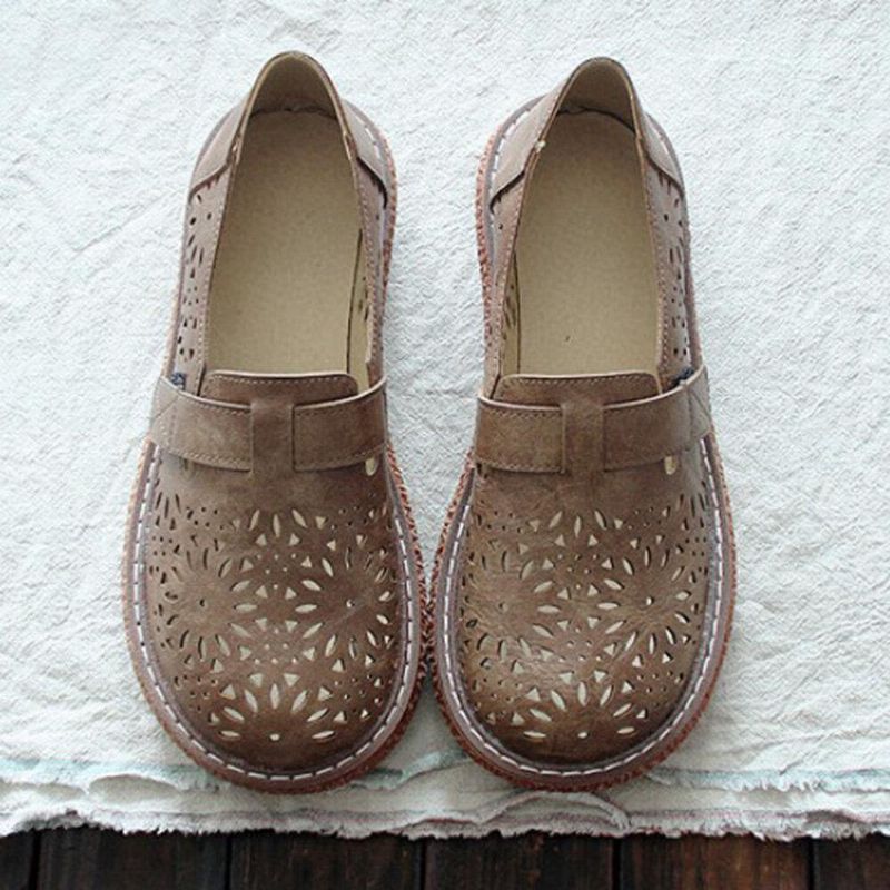 Kvinner Retro Casual Slip On Rund Toe Pustende Slitesterk Loafers Sko