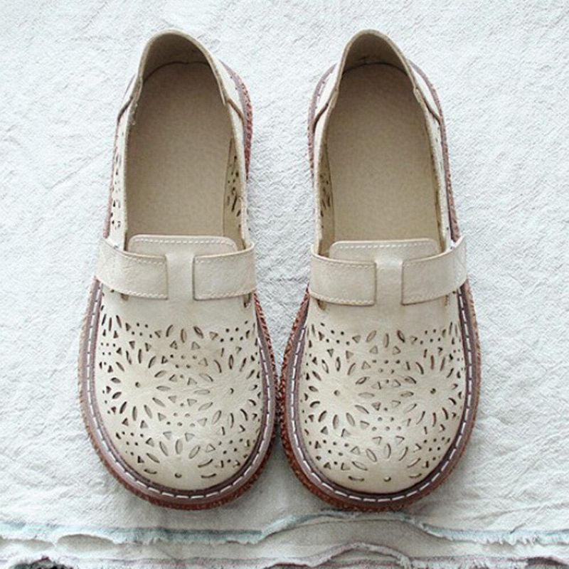 Kvinner Retro Casual Slip On Rund Toe Pustende Slitesterk Loafers Sko