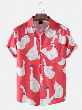 Funny Duck Print Fritidsskjorter For Menn