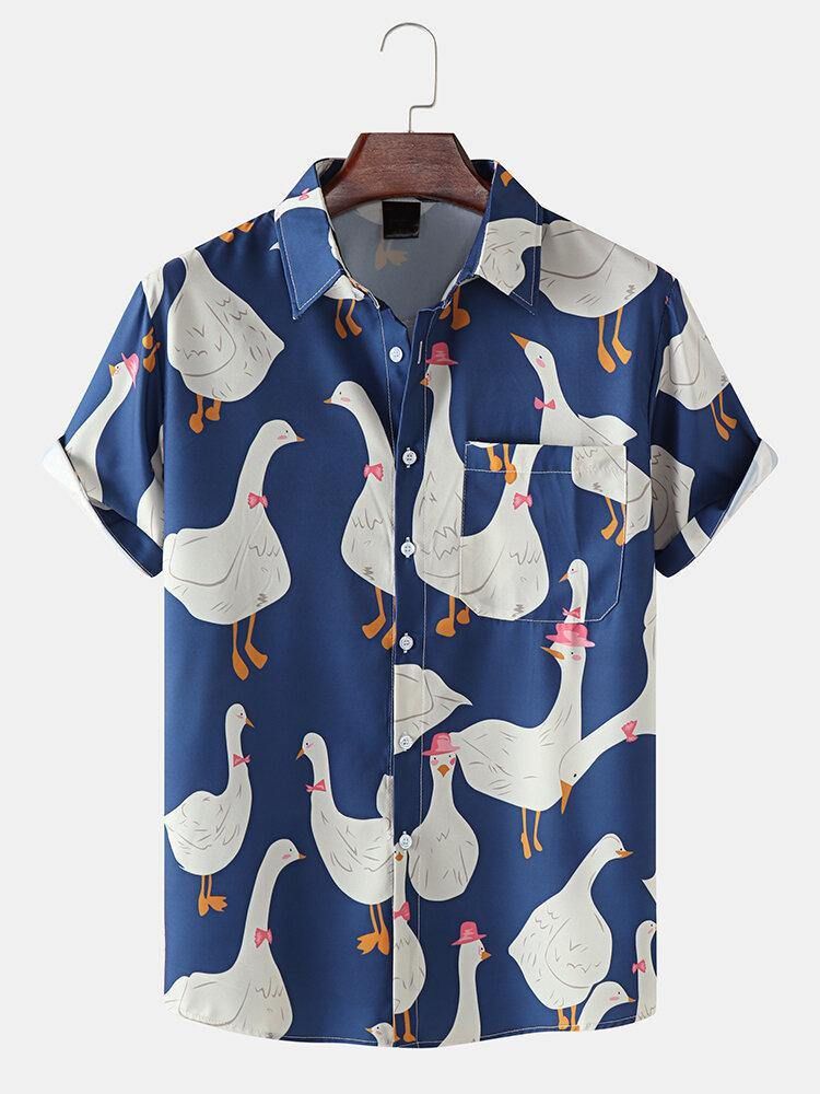 Funny Duck Print Fritidsskjorter For Menn