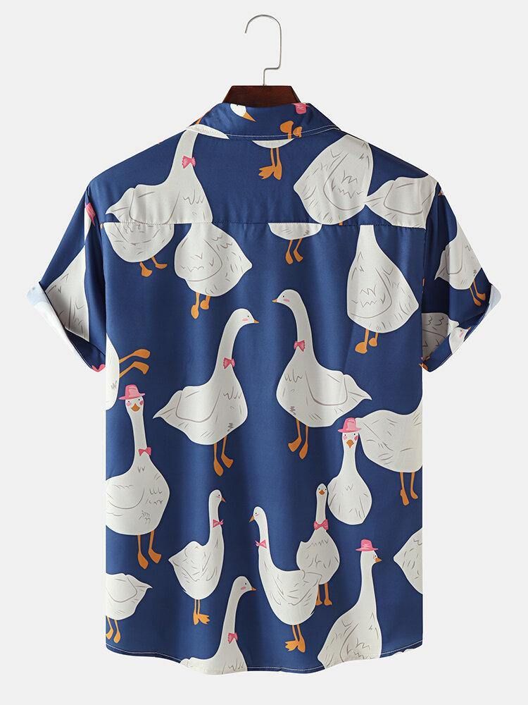 Funny Duck Print Fritidsskjorter For Menn