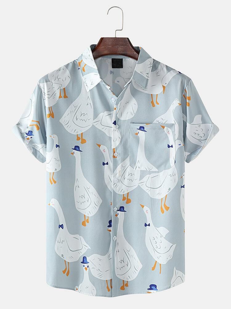 Funny Duck Print Fritidsskjorter For Menn