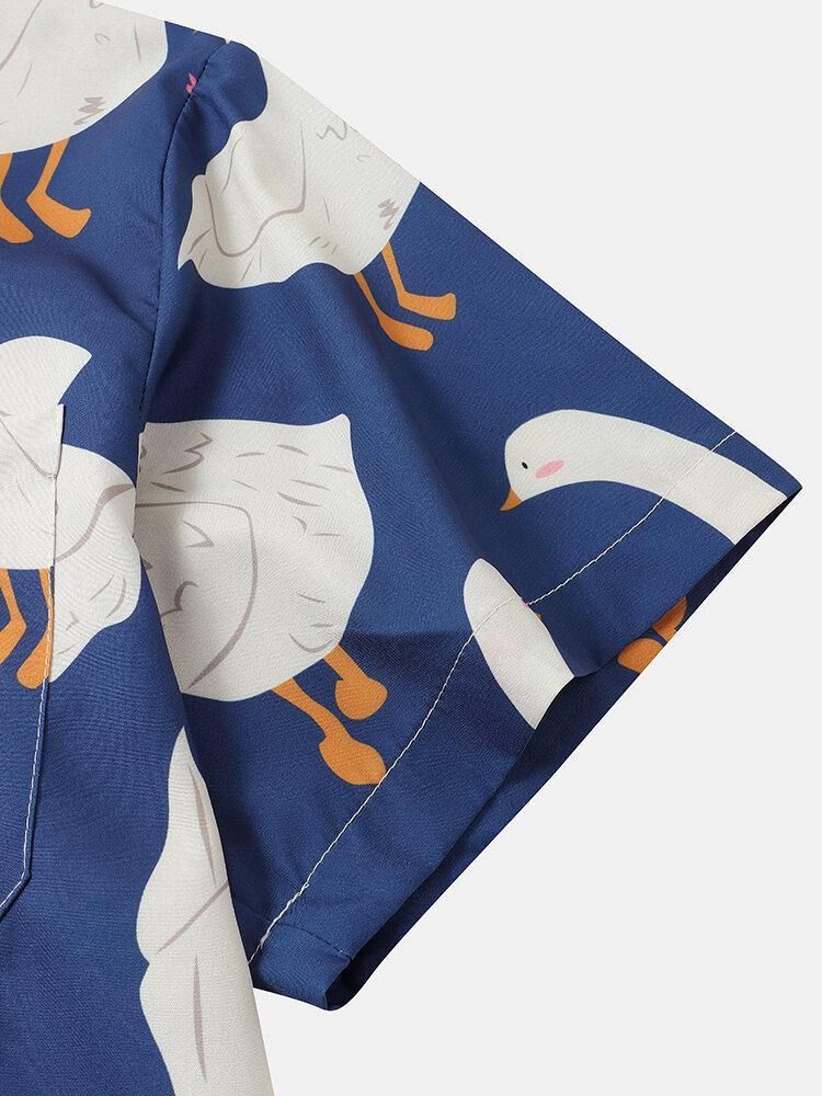 Funny Duck Print Fritidsskjorter For Menn