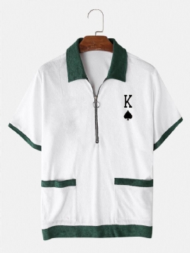 Herre Casual Toweling Poker Broderie Half Zip Contrast Golf Skjorter