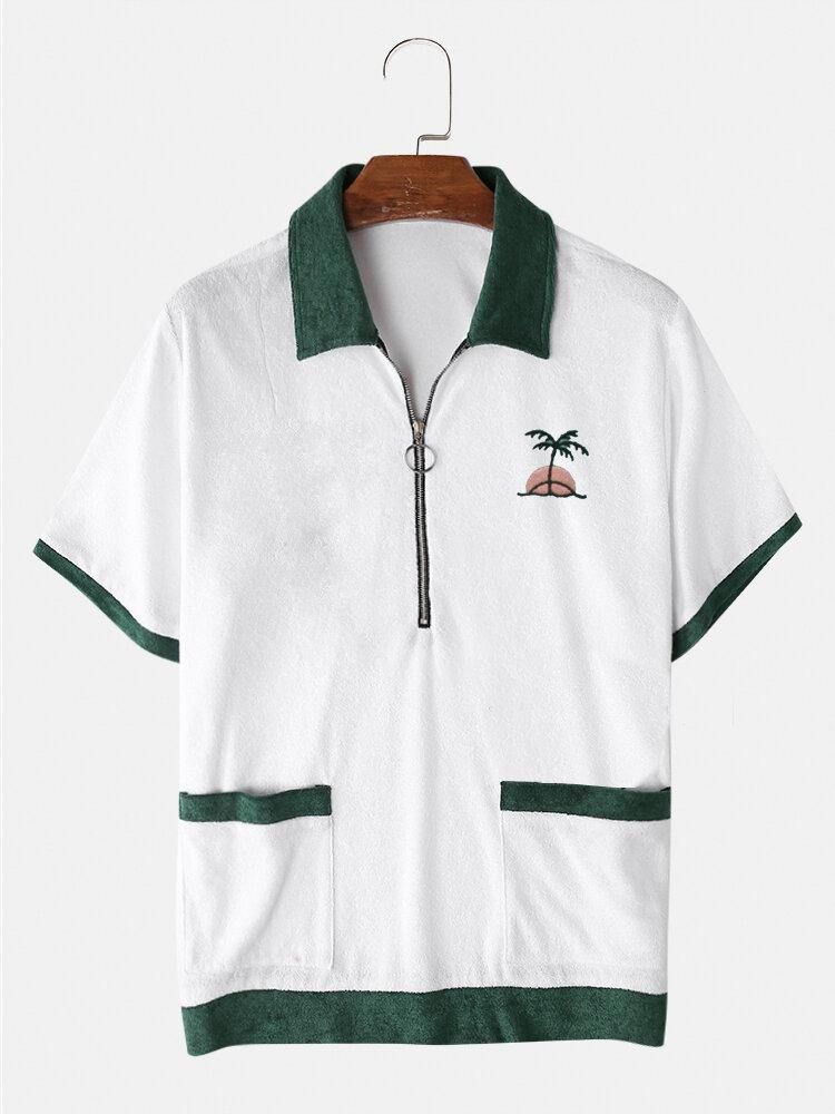 Herre Causal Half Zip Brodery Contrast Golfskjorter Med Håndkle