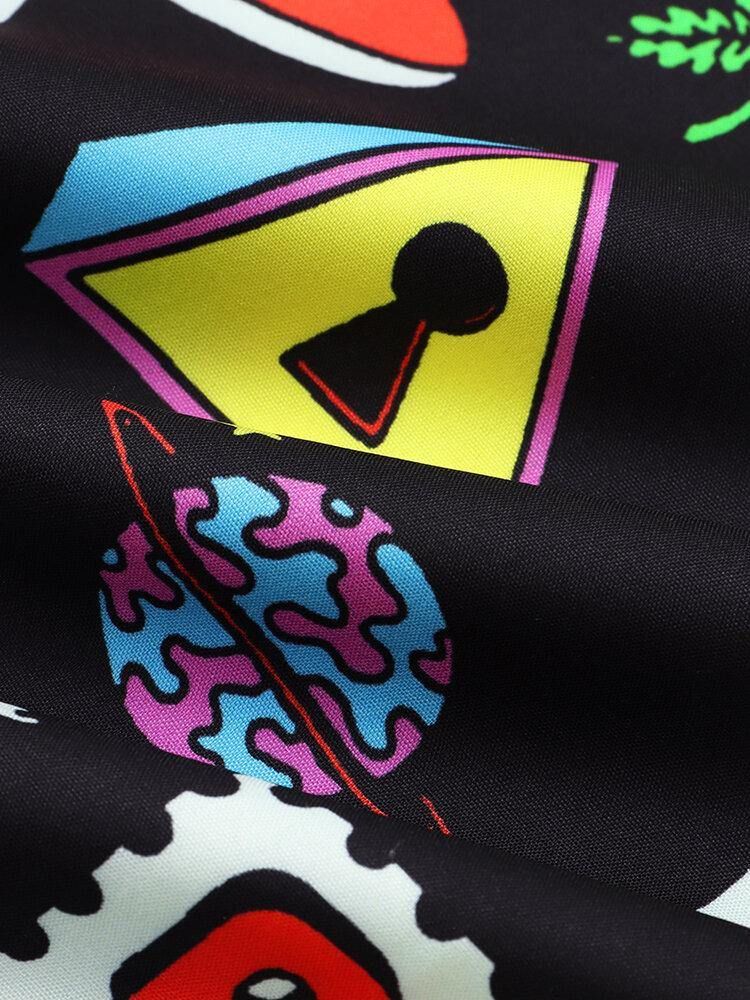 Herre Street Multi Pattern Print Revere Collar Skjorter