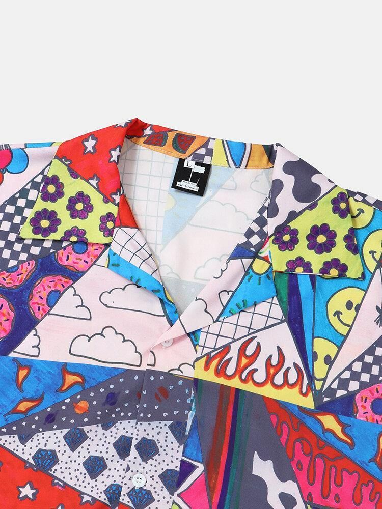 Herremote All Over Mix Printede Revere Collar Street Skjorter