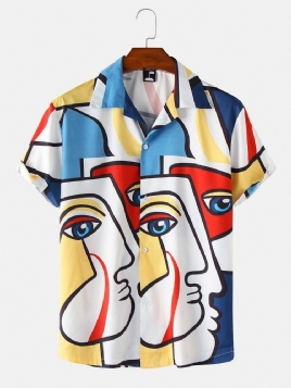 Morsomme Fargerike Abstrakt Ansiktstrykte Revere Street-Skjorter For Menn