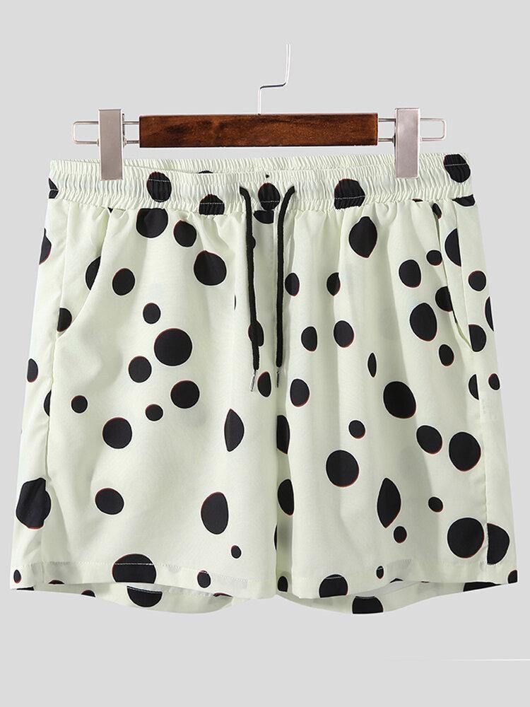 Polka Dot Print Lapel Snøring Shorts Uformelle Skjorter Shorts