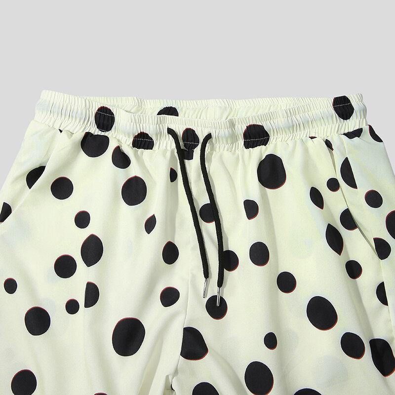 Polka Dot Print Lapel Snøring Shorts Uformelle Skjorter Shorts