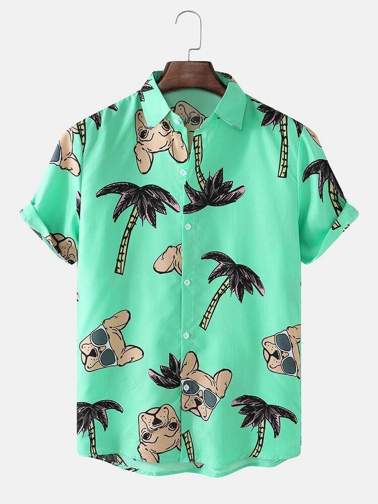 Skjorter Med Trykk På Hawaii Ferie For Menn Med Hund Og Kokosnøtttre