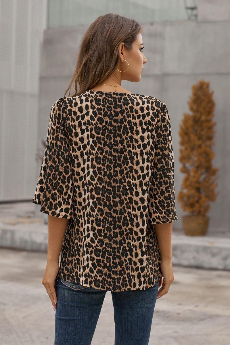 Button Down Bluse Med Leopardprint