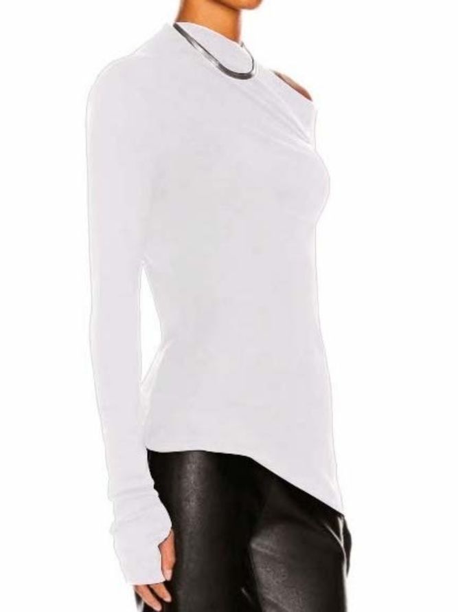 Fall One Shoulder Cotton Skinny Elegant Simple Lady Topper
